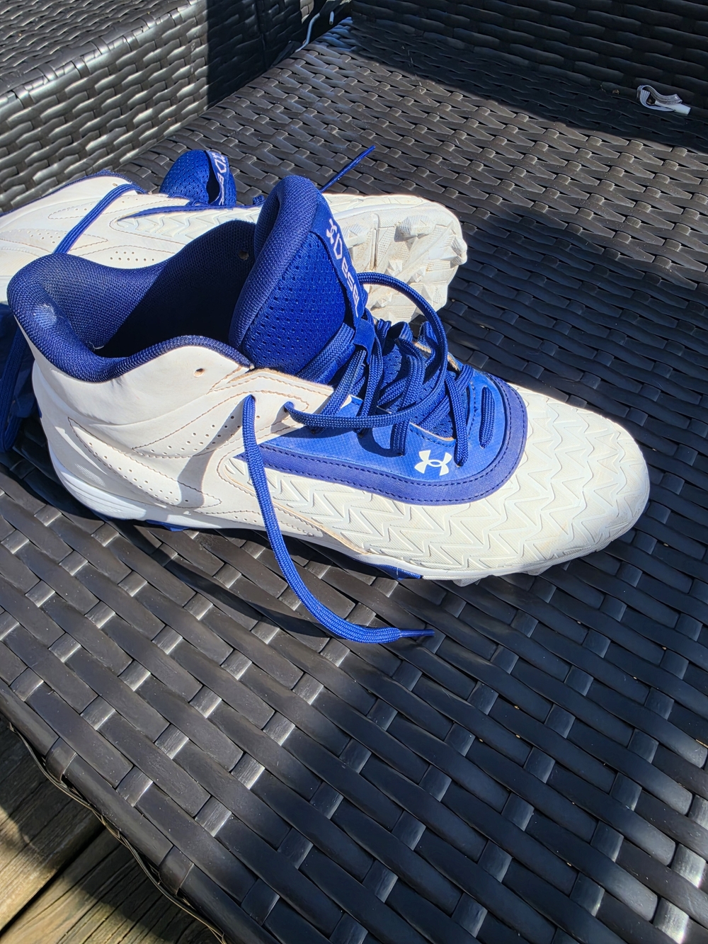 Under Armour White and Royal Blue Baseball Cleats